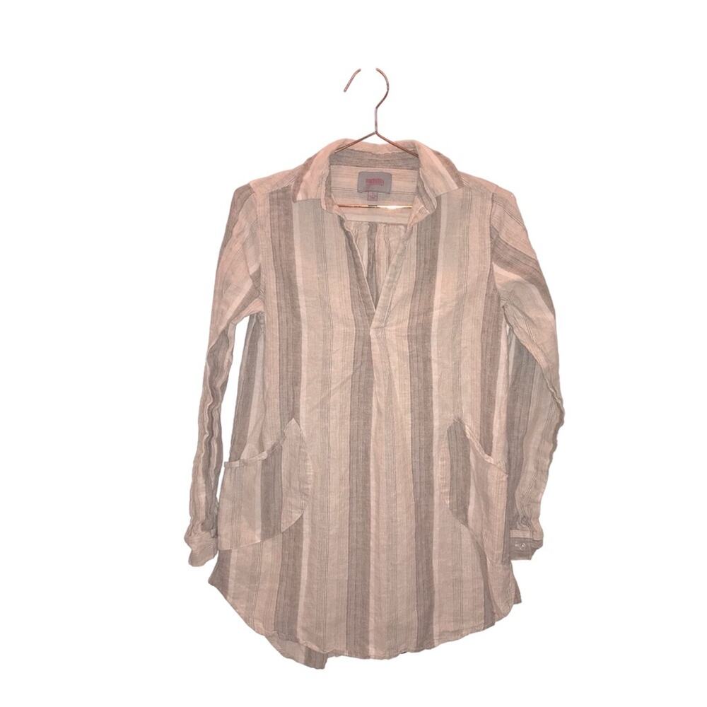 Forcynthia Beachwear Linen cotton blend neutral striped Cover Up Small
